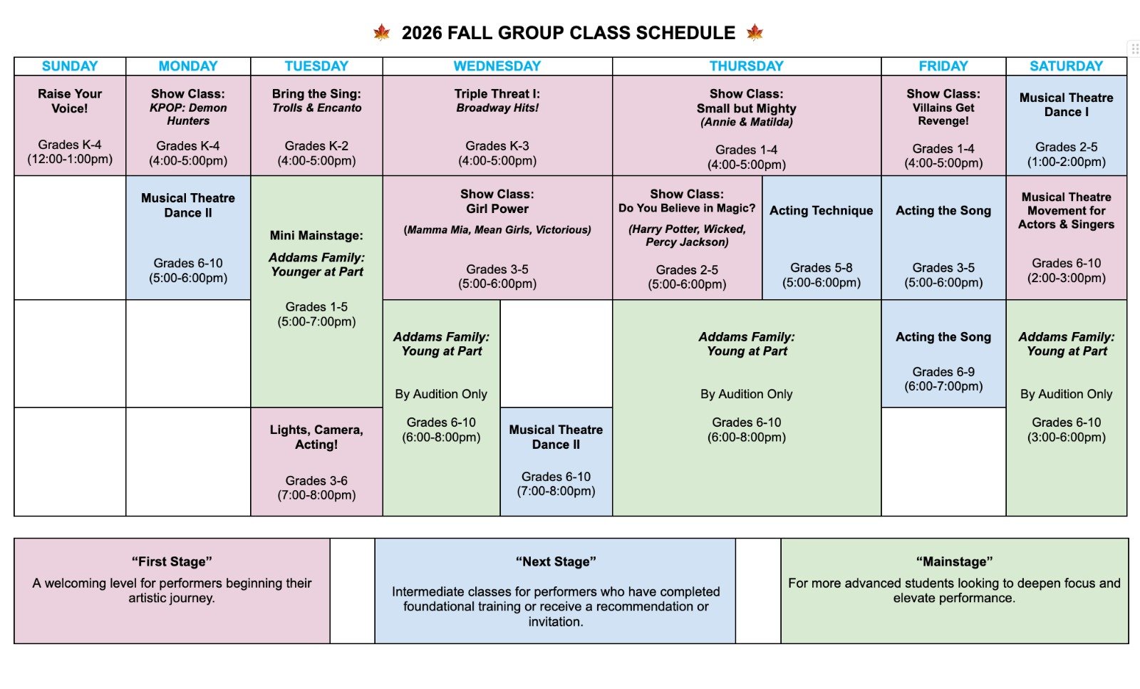 Group Call Fall Schedule 2026